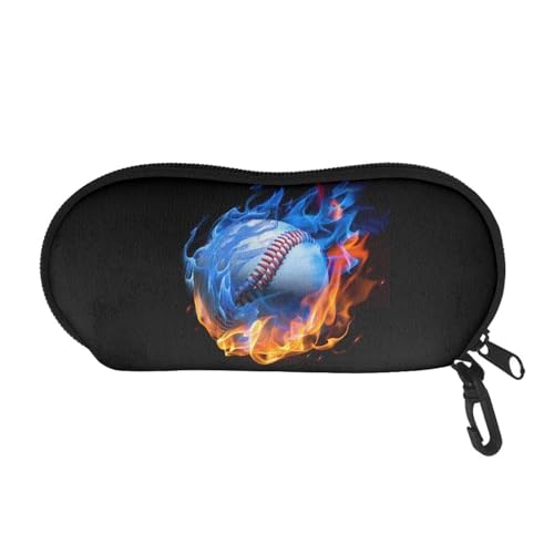 AFPANQZ Glasses Case with Carabiner Hanging Portable Neoprene Zipper Sunglasses Case Soft Lightweight - color: Cool Flame Baseball