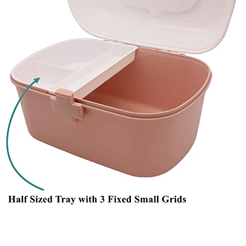 Plastic First Aid Storage Box Container Bin with Removable Tray and Portable Handle, Family Emergency Medicine Kit Case Organizer, White&Pink - color: white&pink