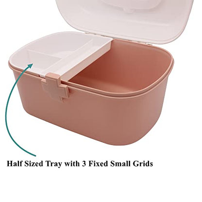Plastic First Aid Storage Box Container Bin with Removable Tray and Portable Handle, Family Emergency Medicine Kit Case Organizer, White&Pink - color: white&pink