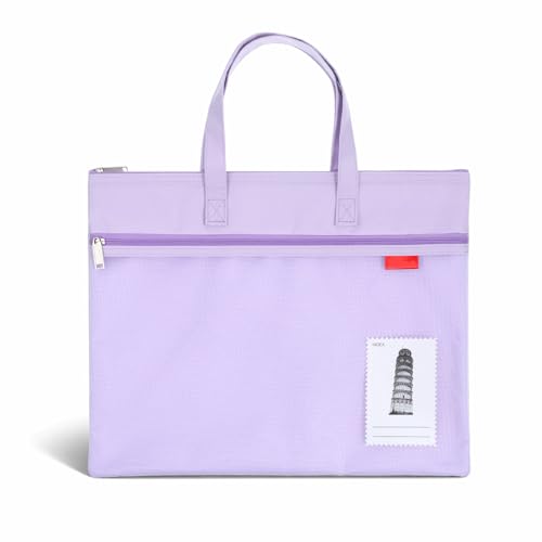 Large Zipper Pouch with Handle, 11 x 13.7 in Mesh Zipper Pouch Waterproof Double Pocket Organizer Bag, A4 Size Foldable File Storage for Documents Travel Art Supplies Office Use (Purple)