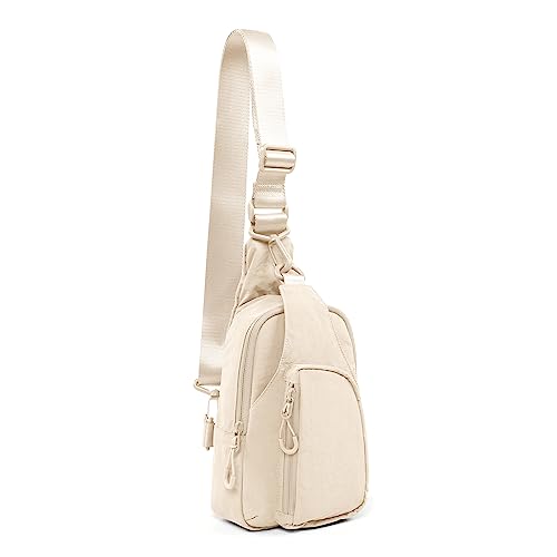 ODODOS Sling Bag with Adjustable Straps Crossbody Chest Bag Lightweight Backpack for Casual Traveling Hiking - color: Ivory