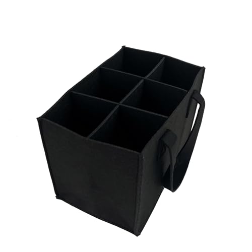 6 Bottle Wine Carrier with Divider Felt Wine Storage Tote Bag, Portable Reusable Wine Travel Bag with Handle for Christmas Travel Camping Picnic Party(black) - color: black