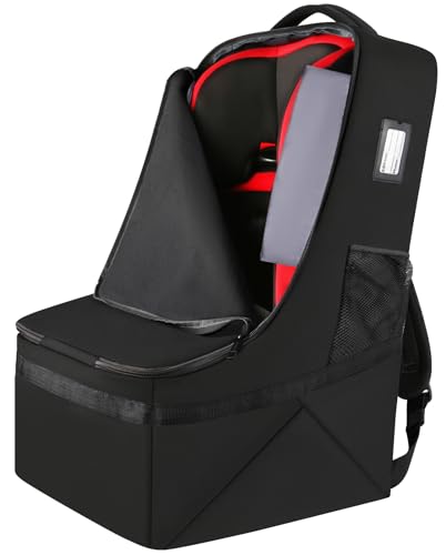YOREPEK Padded Car Seat Travel Bag for Airplane, Gate Check Carseat Backpack for Air Travel, Baby Travel Essentials for Flying, Car Seat Stroage Cover Bag (All Black) - color: Black ALL
