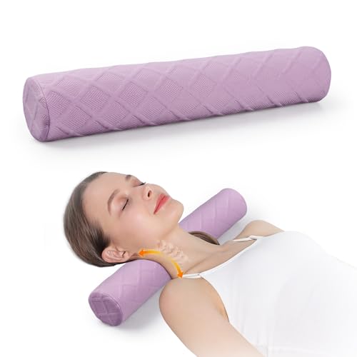 Cozyhealth 3.1" H Small Cervical Roll Pillow, Medium Soft Memory Foam Neck Round Pillow Cylinder Bolster Pillow for Sleeping, Round Neck Support for Bed, Legs, Back and Yoga (Purple, Small - 3.1" H) - color: Purple, size: Small - 3.1" H