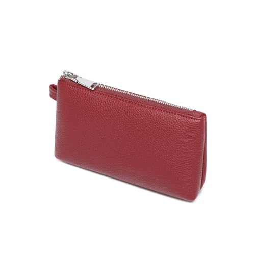 30 Color PU Faux Leather Travel Toiletry Bag for Women, Mini Cosmetic Pouch Organizer with 2 Dividers, Easy Clean Makeup Bag for Purse, Gift Idea (PU Faux Leather/Encore Red) - color: PU/Encore Red