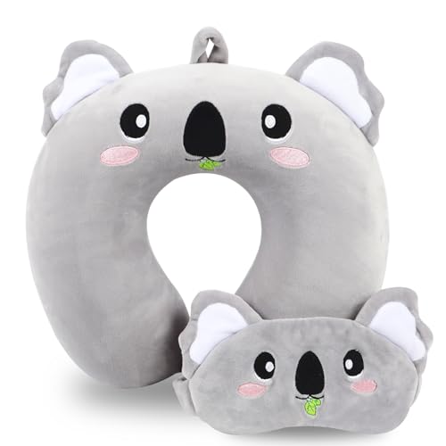 Travel Pillow, Kids Travel Pillow with Sleep Eye Mask Soft Memory Foam Kids Neck Pillow for Boys & Girls, Travel Accessories for Car Airplane Traveling - Koala - color: Koala