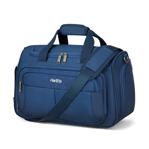 HanTrip Carry on Duffel Bag Foldable Duffle Bags for Travel, Under Seat Personal Item Bags for Airplanes, Weekender Overnight Mens Travel Tote Bag for Women Small Softside Carry on Luggage (Blue) - color: Blue, size: Carry-on 16.5-Inch