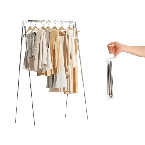 Travel Garment Rack,Portable and Foldable，Folding Clothes Rack for Dance,Travel,Camping, Drying,RV, Indoor,Outdoor. A Collapsible Mini Clothing Rack., Matte White - color: Matte White