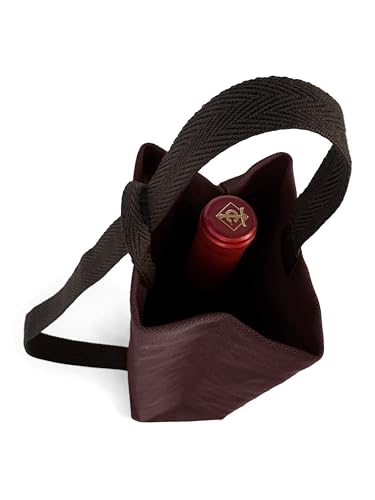 Under NY Sky Wine Tote Bag, Portable Canvas Carrier w/Shoulder Strap, Lightweight, Wine Gift for Travel & Picnic - Single Bottle - Burgundy - color: Wine Bag 1 Slot Burgundy