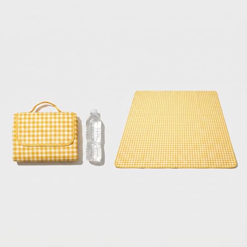 Loulangems Extra Large 2m x 2m Orange Plaid Picnic Mat, Sandproof Waterproof Outdoor Blanket, Orange Plaid Picnic Blanket for Campin and Hiking, Machine Washable