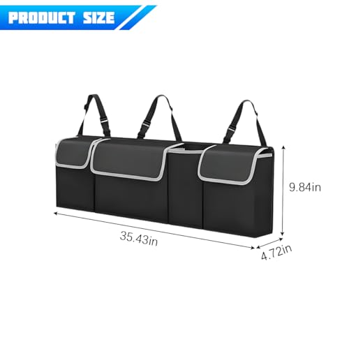 Car Trunk Organizer with Lid, Large Waterproof Vehicle Backseat Hanging Storage Bag with 4 Pockets & Adjustable Straps, Collapsible Automotive Interior Cargo Bag, Universal Fit (Black) - color: Black