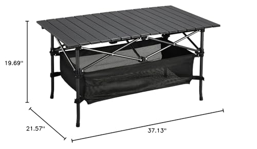 WUROMISE Lightweight Aluminum Folding Camping Table (37.13” x 21.57” x 19.69”), Portable Roll-Up Design for Outdoor, Camping, Beach, BBQ, Patio, and Picnic, Durable & Waterproof with Carrying Bag - size: Medium