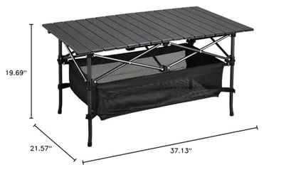 WUROMISE Lightweight Aluminum Folding Camping Table (37.13” x 21.57” x 19.69”), Portable Roll-Up Design for Outdoor, Camping, Beach, BBQ, Patio, and Picnic, Durable & Waterproof with Carrying Bag - size: Medium