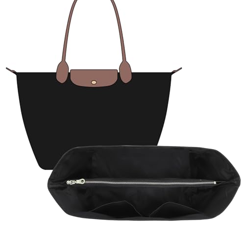 New DupontPaper Purse Organizer Insert Compatible with Longchamp Le Pliage L Tote M Handbag Insert, Lightweight Tote Insert for Long Champ Divier Shaper (Full Black, Large) - color: Full Black, size: L Tote Bag (Long Handle)