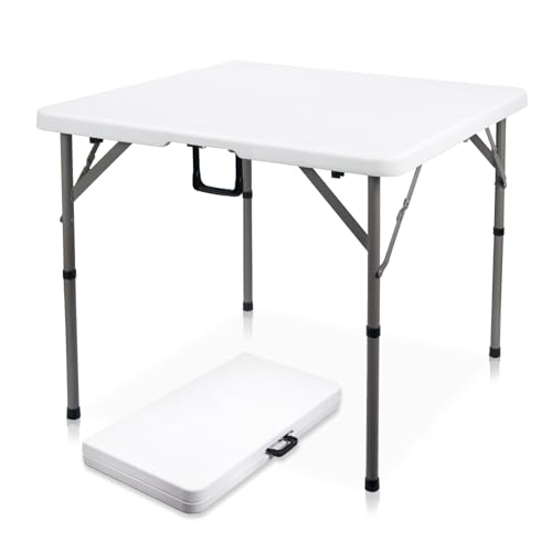 Byliable 34" Square Folding Card Table, Fold-in-Half Utility Dining Portable Table Heavy Duty HDPE White Plastic Foldable with Carrying Handle Indoor Outdoor for Picnic, Camping, Party - color: White