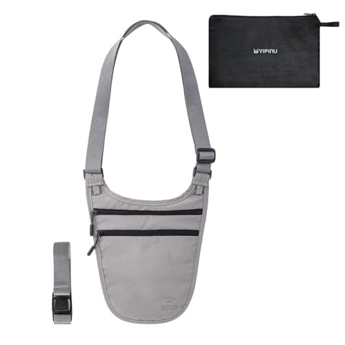 Crossbody Money Belt for Travel Women & Men Hidden, Travel Wallet Pouch - Slim Passport Holde, RFID Blocking Neck Wallet Under Clothes to Protect Cash, Credit Cards and Documents (GRAY) - color: GRAY