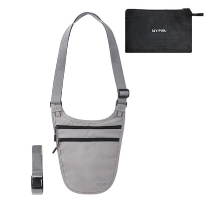 Crossbody Money Belt for Travel Women & Men Hidden, Travel Wallet Pouch - Slim Passport Holde, RFID Blocking Neck Wallet Under Clothes to Protect Cash, Credit Cards and Documents (GRAY) - color: GRAY