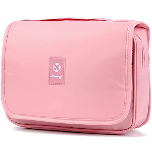 Narwey Small Hanging Travel Toiletry Bag for Women, Travel Bag for Toiletries, Makeup Bag Organizer Make Up Bags Cosmetic Bags for Girls - color: Pink
