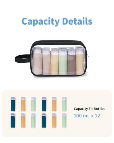 Narwey Clear Travel Toiletry Bags for Traveling Toiletries Men Women, Clear Makeup Bag Cosmetic Bag with Zipper, Make Up Pouch Organizer Bag with Handle, Skincare Beach Snack Medicine Bag, Black - color: Clear-Black