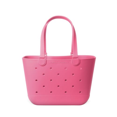 Simple Modern Large Beach Bag | Waterproof Getaway Rubber Tote with Zipper Pocket for Travel, Pool, Boat, Groceries, Sports | Velvet Pink | Large - color: Velvet Pink, style: Large