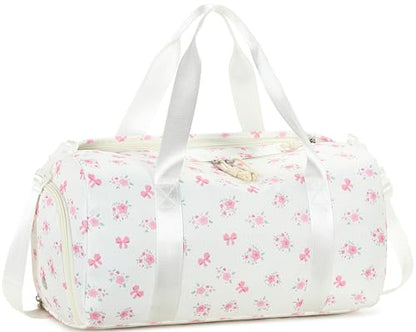 Gym Bag Sports Duffle Bag with Wet Pocket Weekender Overnight Bags with Waterproof Shoe Pouch and Air Hole for Girls Kids Women Workout Travel Bags (Bow Flower-Beige) - color: Bow Flower-Beige