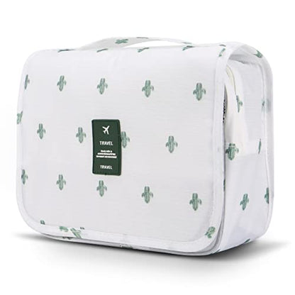 Mossio Hanging Toiletry Bag - Large Cosmetic Makeup Travel Organizer for Men & Women with Sturdy Hook - color: White Cactus