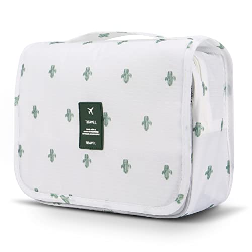 Mossio Hanging Toiletry Bag - Large Cosmetic Makeup Travel Organizer for Men & Women with Sturdy Hook - color: White Cactus