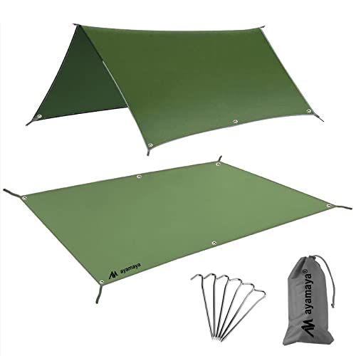 AYAMAYA Tent Footprint, PU 3000 Waterproof Tent Ground Cloth Large Size for 2-8 Person Family Camping Tents Ground Sheet Mat with 6 Tent Stakes for Camping Hiking Picnic - 13x9FT /8x7FT /6x7FT /5x7FT - color: Green, size: 6FT x 7FT