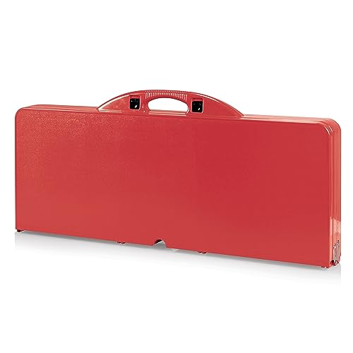 Picnic TIME Portable Folding Picnic Table with Seats for 4, Collapsible Aluminum Table with Benches & Umbrella Hole, Lightweight Foldable Table for Camping, Travel, Backyard, Tailgating | with Umbrella Hole - color: Red