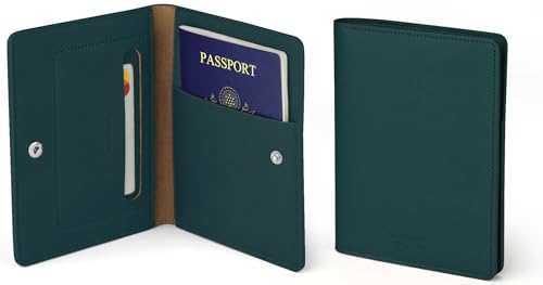 carrotez Family Travel Document Organizer – Premium RFID Blocking Leather Passport Holder & Wallet for 2 Passports, Cards, Boarding Passes & Travel Essentials – Dark Green - color: Dark Green