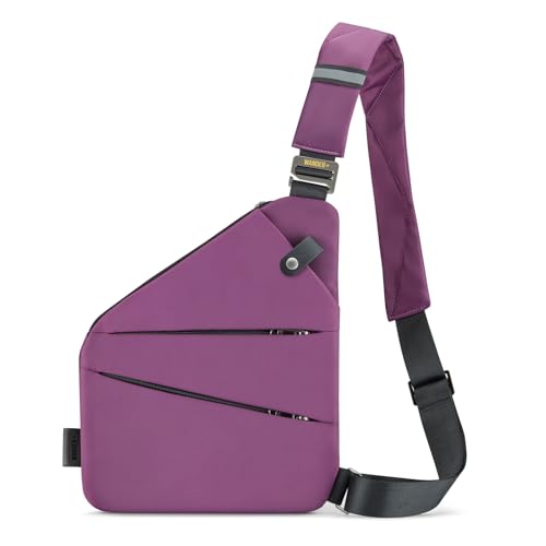 WANDER PLUS® Anti Theft Crossbody Bag, Shoulder Bag Anti-theft Design for Travel, Sport, Work - color: Grape Purple