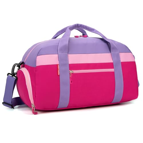 Kids Duffle Bag for Boys or Girls, Fit Sports Practice, or Overnight Travel Weekend (Rose Purple) - color: Rose Purple