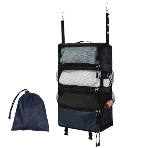 TABITORA Travel Luggage Organizer Hanging Packing Cubes Portable Hanging Shelves Carry on Closet for Suitcase with 2 Hooks,Collapsible(Navy,M) - color: Navy, size: Medium
