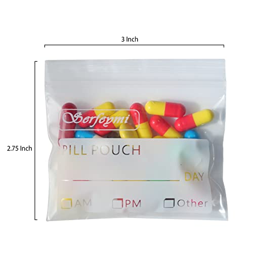 Serfeymi Pill Bags for Travel Pill Pouch Organizer Pack of 240 BPA Free 3 x 2.75 inch Reusable Pill Pouches for Medicine with Write on Label & Zipper Seal Waterproof AM PM Pill Baggies for Supplements - size: Pack of 240