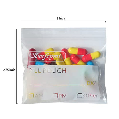 Serfeymi Pill Bags for Travel Pill Pouch Organizer Pack of 240 BPA Free 3 x 2.75 inch Reusable Pill Pouches for Medicine with Write on Label & Zipper Seal Waterproof AM PM Pill Baggies for Supplements - size: Pack of 240