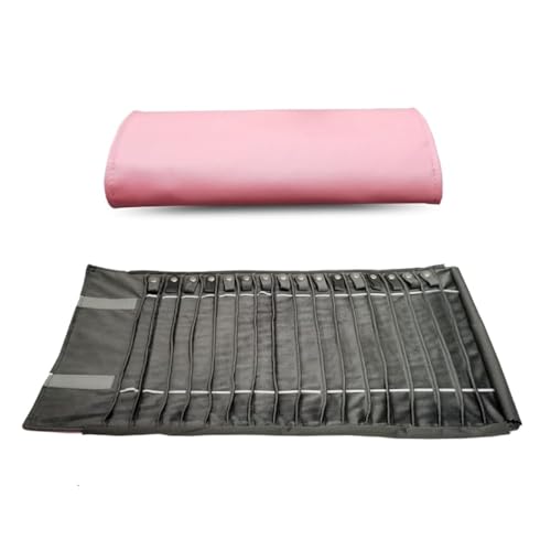 Portable Jewelry Roll Untangled Secure Necklace Travel Storage Bag Displays Holder 16 Chain (Pink PU and gray velvet) - color: Pink PU and gray velvet