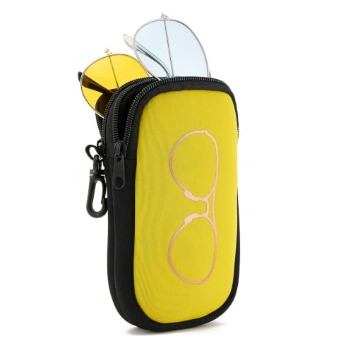 WOZEAH Double Eyeglass Case with 2 Compartments, Travel Eyewear Organizer for Two Pairs of Glasses - color: Yellow