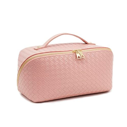 Travel Makeup Bag – Large Cosmetic Organizer with Waterproof PU Leather, Smooth Double Zipper & Tear-Resistant Lining, Toiletry Pouch for Women (Pink) - color: 03-Pink