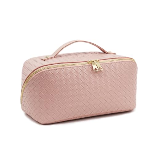 Travel Makeup Bag – Large Cosmetic Organizer with Waterproof PU Leather, Smooth Double Zipper & Tear-Resistant Lining, Toiletry Pouch for Women (Pink) - color: 03-Pink