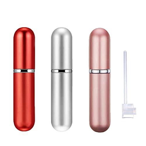 5ml Perfume Bottle Set, Portable Travel Refillable Perfume Atomiser, Mini Spray Bottles (3+1 Pcs) - Pink, Red, Silver with Separated Tool - color: Pink+Red+Silver