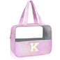 Personalized Initial K Clear Purple Makeup Bag - Large Travel Toiletry Bag, Cute Cosmetic Organizer Set for Girlfriend, Teacher, Teen Girl Gifts - color: Purple, style: K