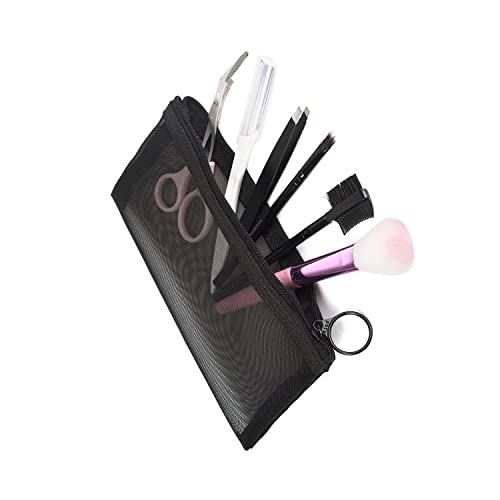 patu Zipper Mesh Bags, Long Case, 5 Pieces, Beauty Makeup Cosmetic Accessories Organizer, Travel Toiletry Kit Set Storage Pouch, Black - size: Long (7.9" x 4", 5 pcs)