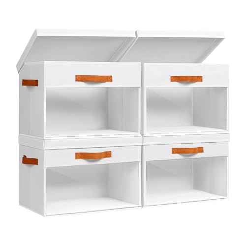 Homsorout Large Storage Bins with Lids - 4 Pack Foldable Decorative Organizers with Clear Windows & Handles, Cube Storage Organizers for Clothes, Blankets, Sweaters, Sheets, White - color: White, size: 13.7 Inch-4 Pack
