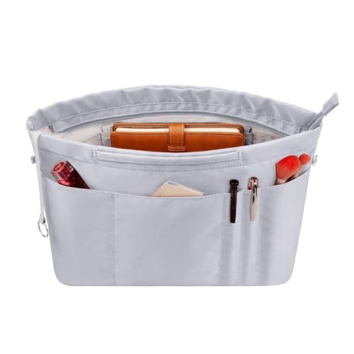 Vercord Purse Insert Organizers for Tote Handbag Bag in Bag with Zipper Liner Bag Organizer for Women 14 pockets - color: Grey, size: M