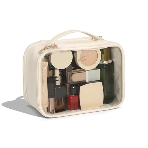 Pocmimut Clear Makeup Bag,Double Layer Large Cosmetic Bag with Makeup Brush Bag,TSA Approved Toiletry Bag Makeup Case Car Accessories Travel Essentials Organizers for Women,Begie - color: Beige, style: Large