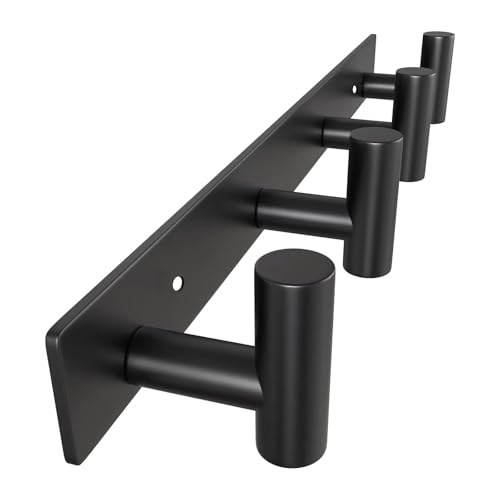 VAEHOLD Hat and Coat Wall Mount Rack - 4 Hooks for Robes, Bags, Keys, and Towels - Bathroom Towel Hanger Organizer -Black - color: Black, size: “T“ Shape 4 Hooks 1 Pack
