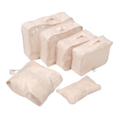 Tofficu 7pcs Travel Packing Cubes Set Beige, Waterproof Large Capacity Luggage Organizer Bags Laundry and Skincare Pouches for Women Backpack Suitcase Storage