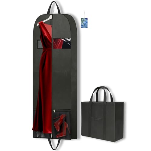Long Garment Bag for Hanging Clothes Travel, 60'' Dress Bags for Gowns Long Dance Costumes Womens Coats, Suit Bag Clothes Cover for Closet Storage With Handles Pockets and Zipper, Black - size: 60" 1PK