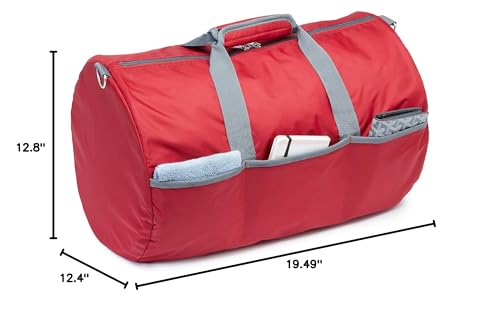 Amazon Essentials Lightweight Nylon Duffel Bag with Zippered Pockets, 20-inch, 30 lb Capacity, Red (Previously Amazon Basics) - color: Red, size: 20 inches