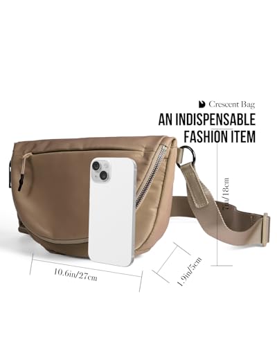 Crescent Bag for Women and Men, Fashion Medium Nylon Folding Crescent Moon Bag Single Shoulder Bag with Adjustable Strap - color: Coffee color